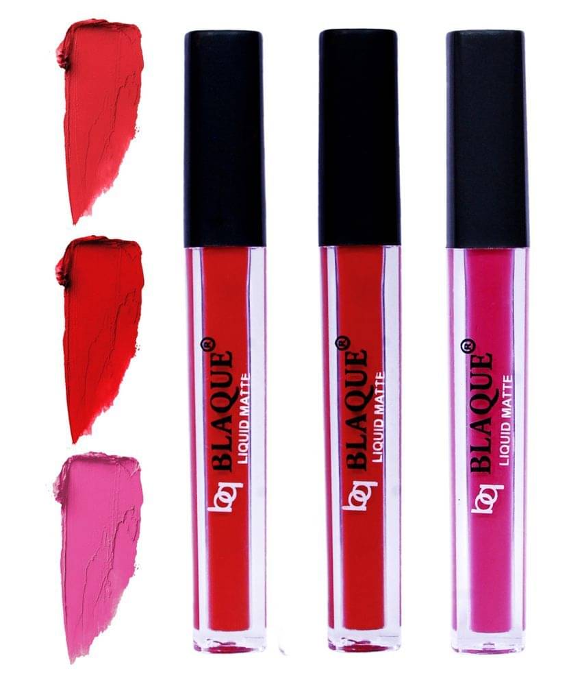 bq BLAQUE Matte Liquid Lipstick Combo of 3 Lip Color 4ml each, Waterproof - Orangish Red, Red, Soft Pink bq BLAQUE Matte Liquid Lipstick Combo of 3 Lip Color 4ml each, Waterproof - Orangish Red, Red, Soft Pink