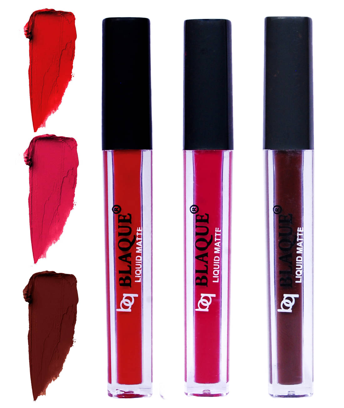    			bq BLAQUE Matte Liquid Lipstick Combo of 3 Lip Color 4ml each, Waterproof - Red, Ruby Red, Chocolate Mood