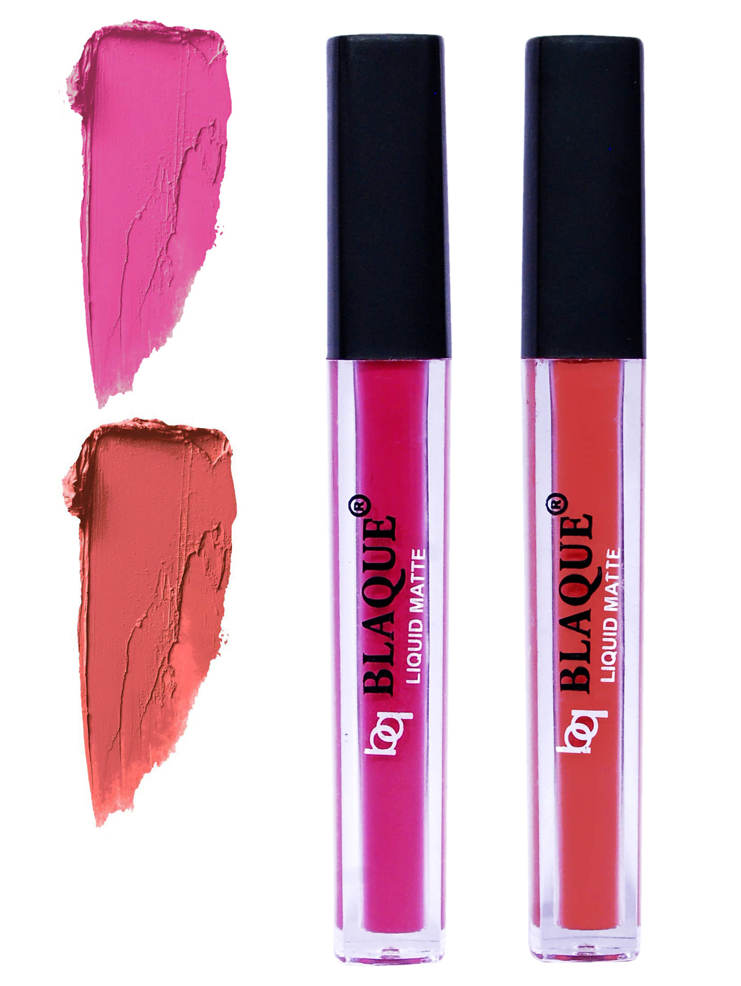 bq BLAQUE Matte Liquid Lipstick Combo Set of 2 Pcs 4ml each, Long Lasting & Waterproof - Soft Pink & Dark Coral