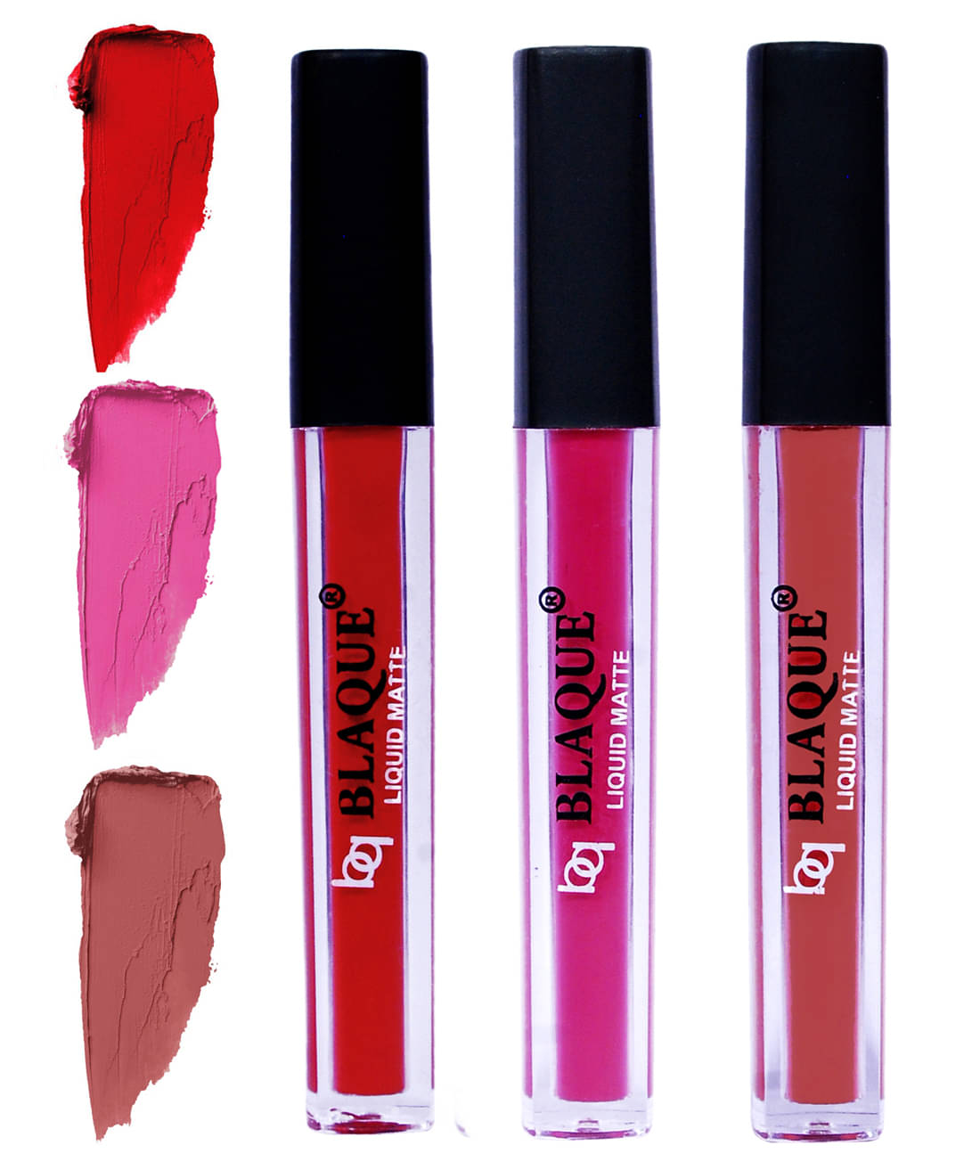 bq BLAQUE Matte Liquid Lipstick Combo of 3 Lip Color 4ml each, Waterproof - Red, Soft Pink, Brown bq BLAQUE Matte Liquid Lipstick Combo of 3 Lip Color 4ml each, Waterproof - Red, Soft Pink, Brown