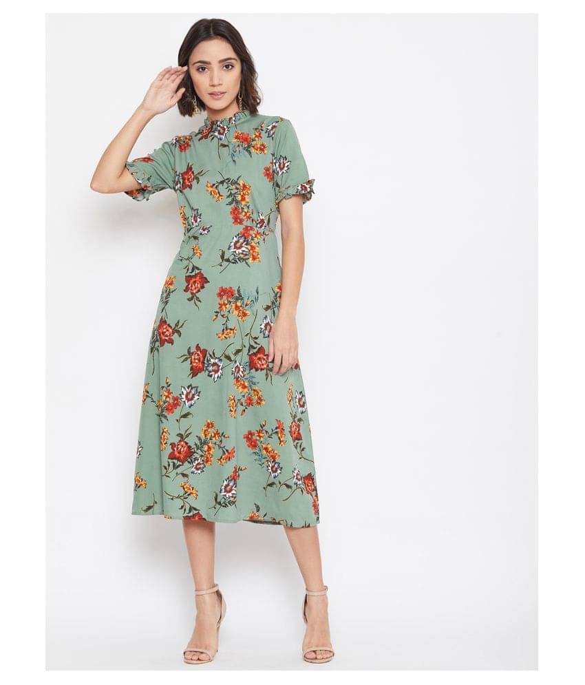 Purys Women Polyester Fit & Flare Dress ( Green ) Purys Women Polyester Fit & Flare Dress ( Green )