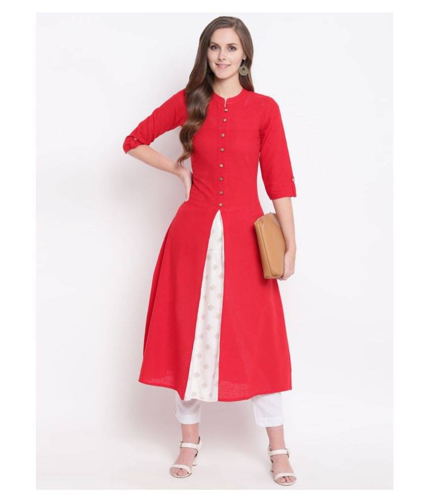 Stylum - Red Cotton Women's Flared Kurti Stylum - Red Cotton Women's Flared Kurti