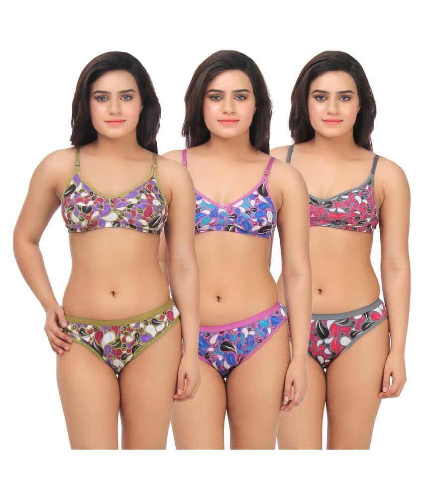 TCG Multi Color Cotton Bra & Panty Set
