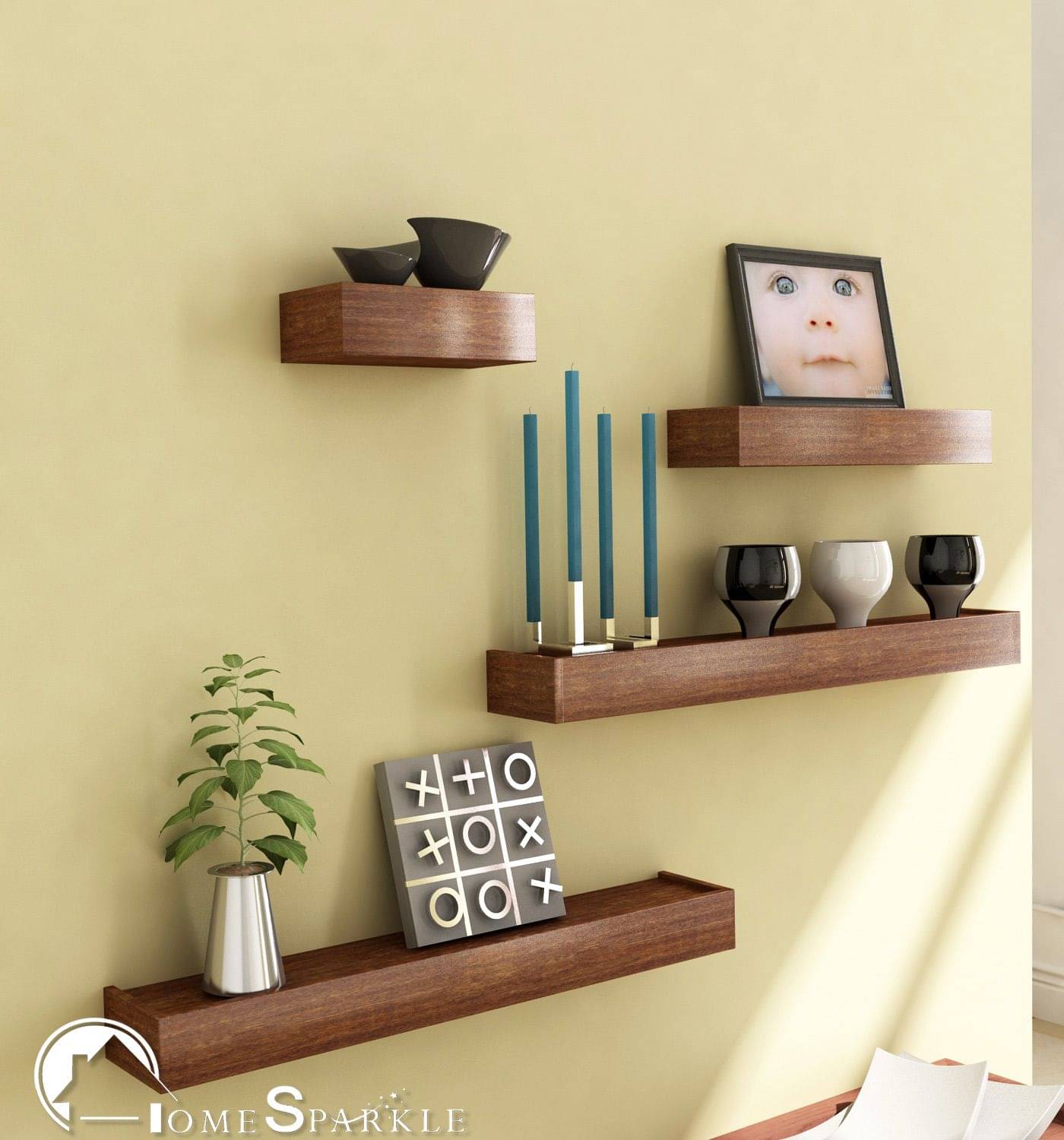     			Home Sparkle Floating Shelves Brown Wood - Pack of 4