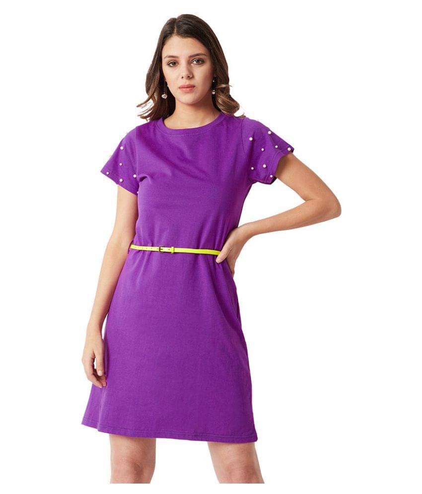 Miss Chase Women Cotton Shift Dress ( Purple )     			Miss Chase Women Cotton Shift Dress ( Purple )
