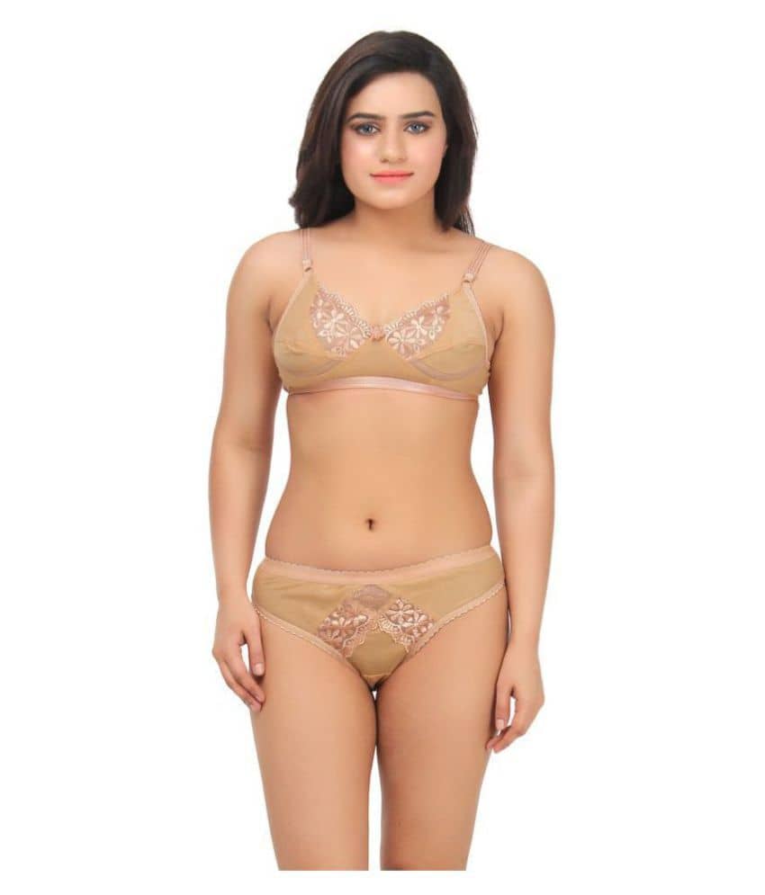 TCG Cotton Lycra Women's Bra & Panty Set ( Beige )