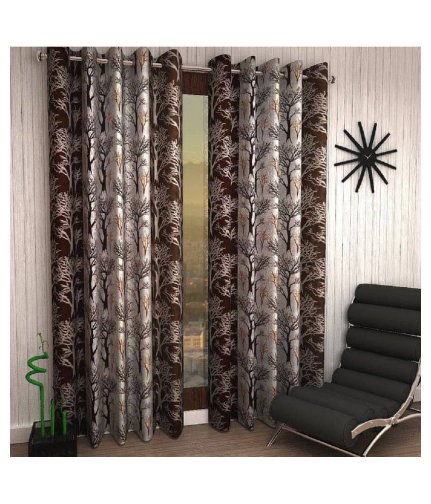 Tanishka Fabs Semi-Transparent Curtain 9 ft ( Pack of 2 ) - Brown Tanishka Fabs Semi-Transparent Curtain 9 ft ( Pack of 2 ) - Brown