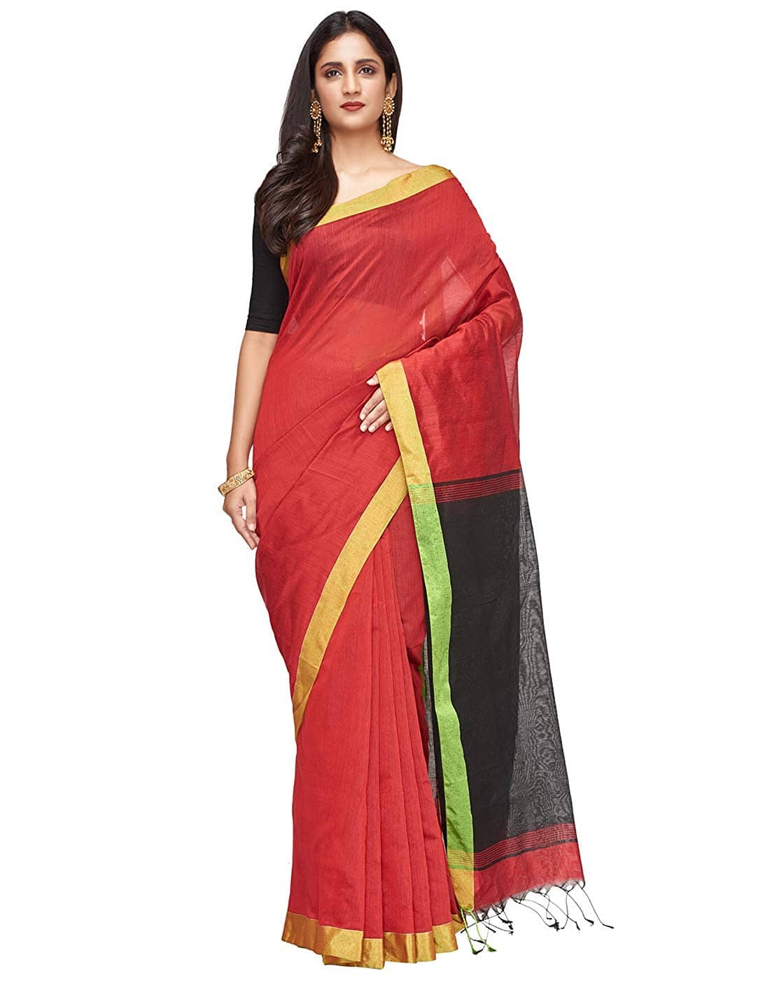 UrbanBunai Silk Blend Colorblock Saree With Unstitched Blouse Piece ( Multicolor ) - Sarees | Buy online on ZillyBuy