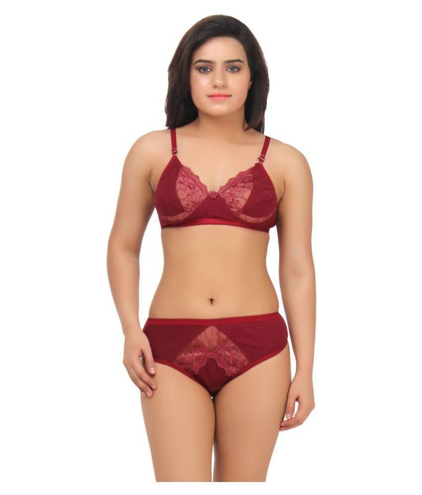 TCG Cotton Lycra Women's Bra & Panty Set ( Maroon )