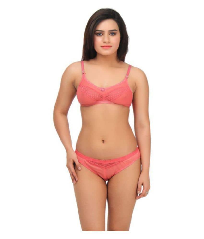 TCG Cotton Lycra Women's Bra & Panty Set ( Pink )