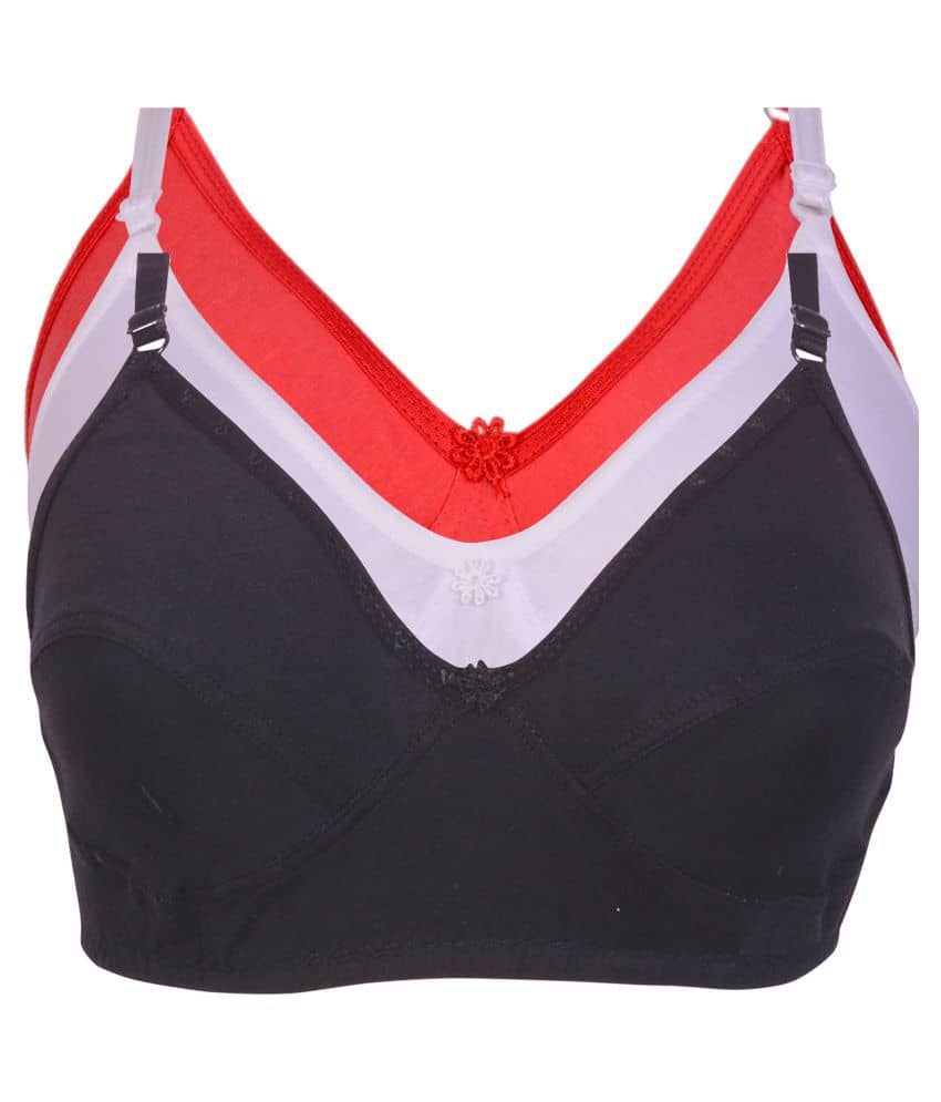 Kiran Enterprises Pack of 3 Cotton Lycra Non Padded Women's Minimizer Bra ( Multi Color )
