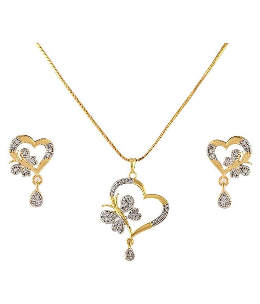 Valentine Gift : Zeneme Heart Shape Ad and Gold Plated Big Size Pendant Necklace Set for Women & Girls Valentine Gift : Zeneme Heart Shape Ad and Gold Plated Big Size Pendant Necklace Set for Women & Girls