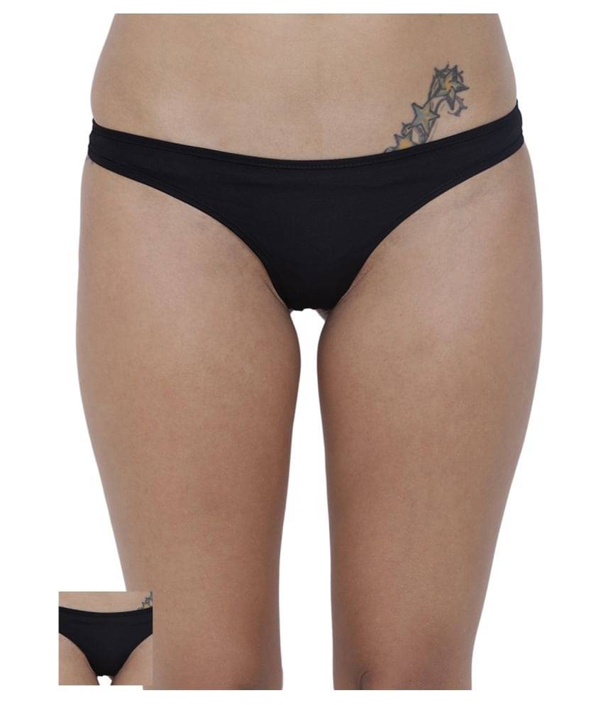BASIICS By La Intimo Pack of 2 Polyester Women's Thongs ( Black ) BASIICS By La Intimo Pack of 2 Polyester Women's Thongs ( Black )
