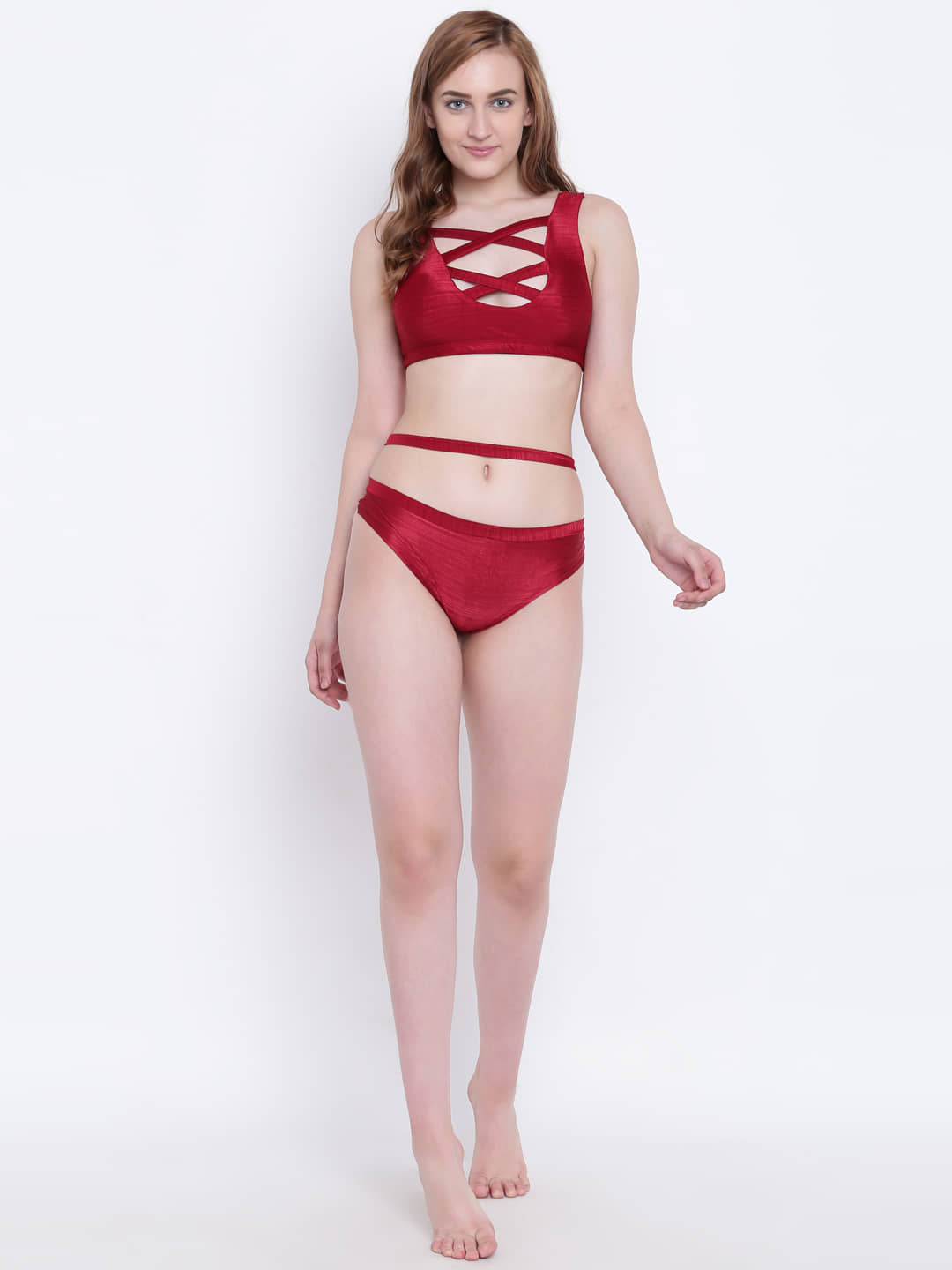 La Intimo Polyester Plunge Bra - Maroon