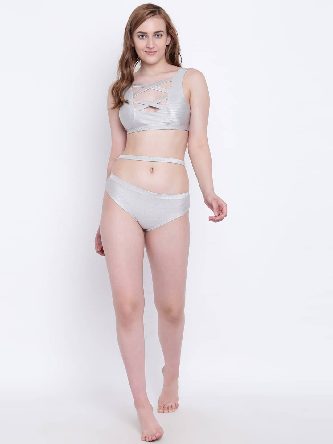     			La Intimo Polyester Plunge Bra - Silver