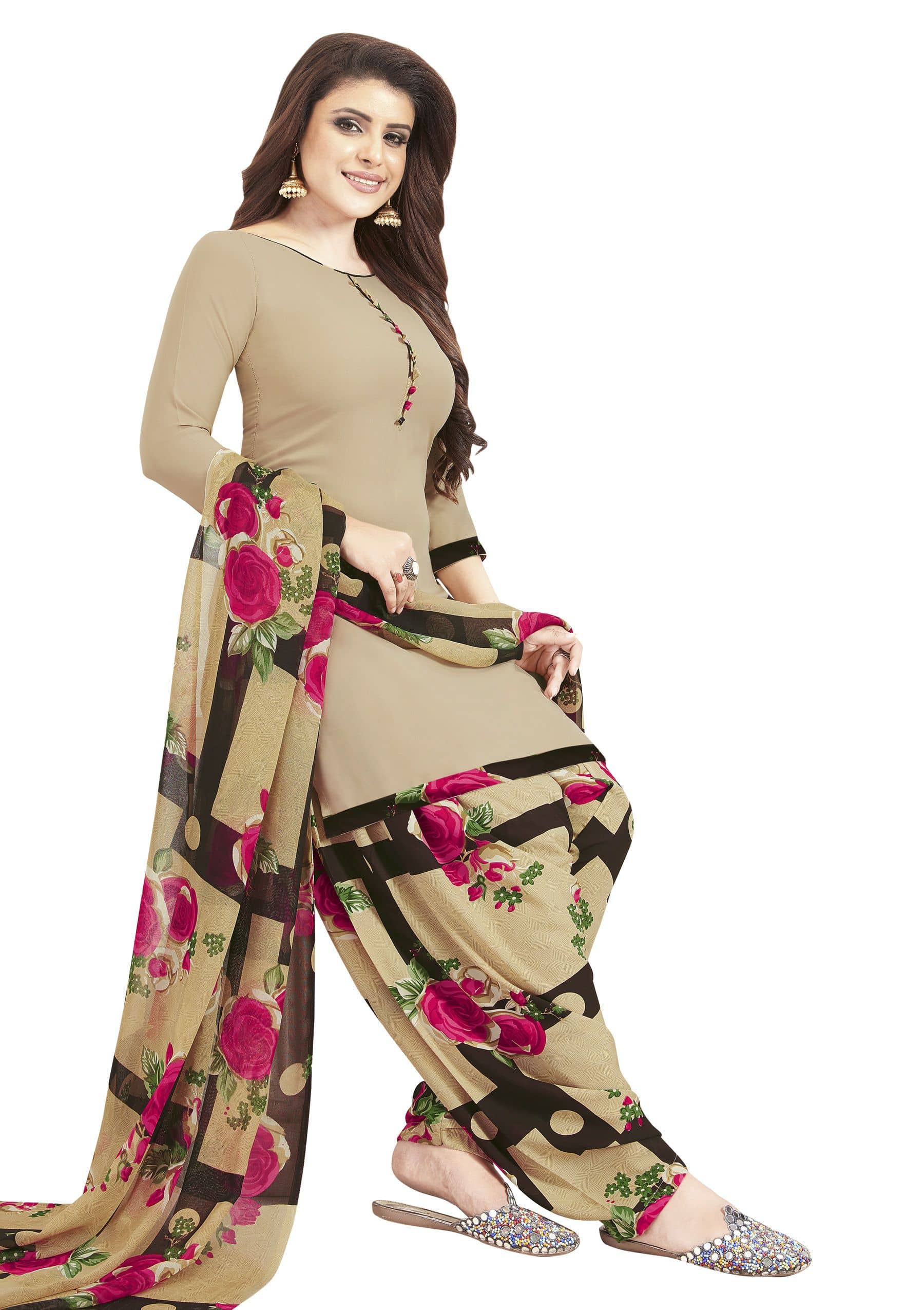 SAI DESIGNS Brown Crepe Dress Material - Unstitched Fabrics | Buy online on ZillyBuy