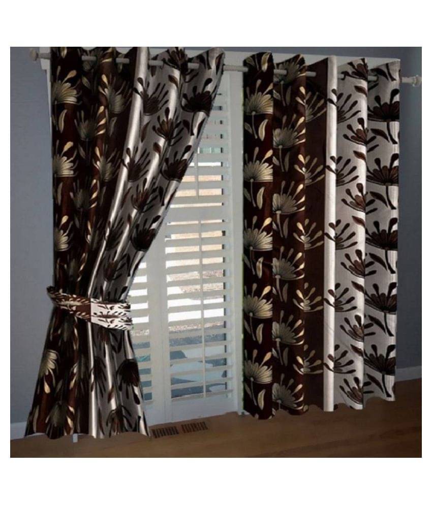 Tanishka Fabs Semi-Transparent Curtain 7 ft ( Pack of 2 ) - Brown Tanishka Fabs Semi-Transparent Curtain 7 ft ( Pack of 2 ) - Brown