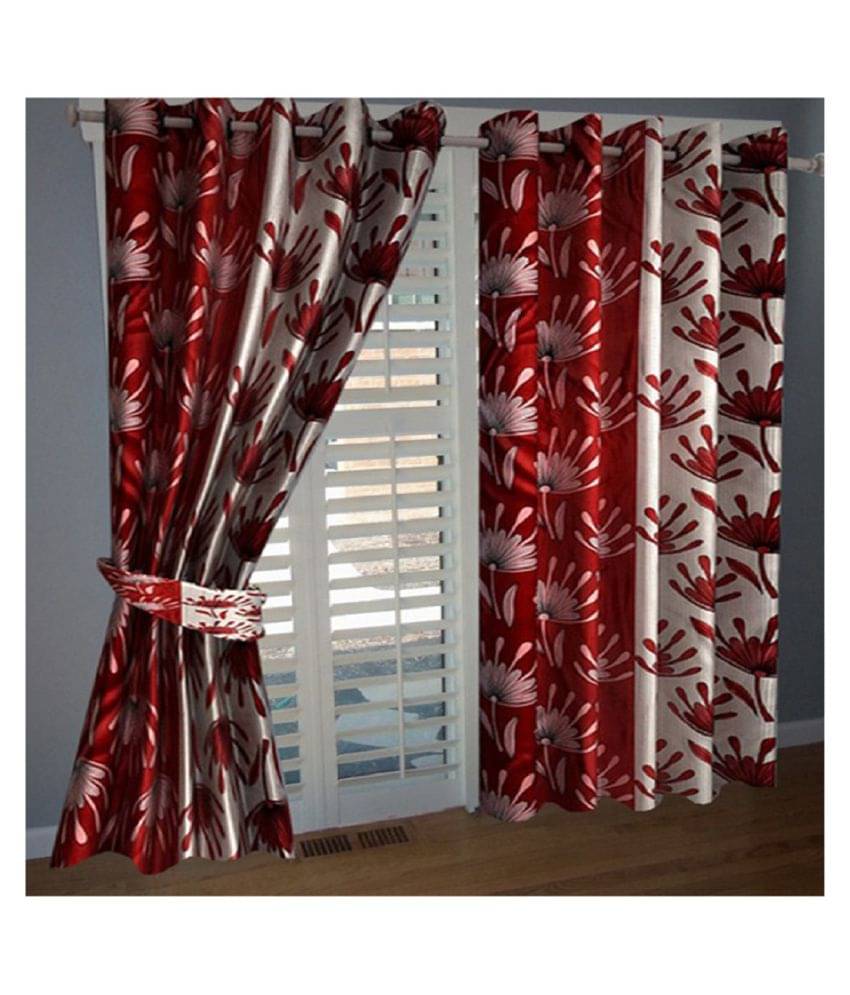     			Tanishka Fabs Semi-Transparent Curtain 7 ft ( Pack of 2 ) - Red