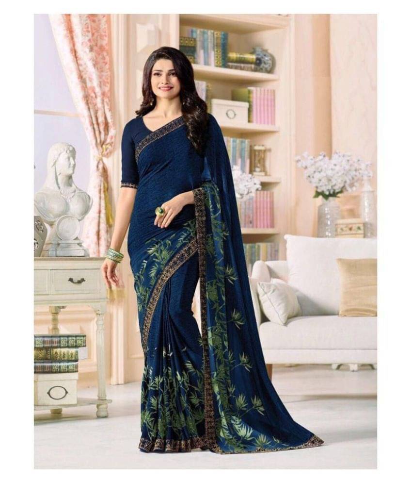 Gazal Fashions Chiffon Printed Saree With Unstitched Blouse Piece ( Blue ) Gazal Fashions Chiffon Printed Saree With Unstitched Blouse Piece ( Blue )