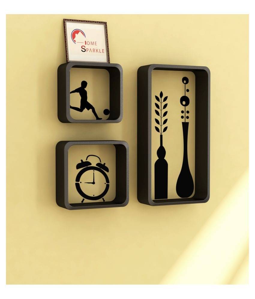     			Home Sparkle Floating Shelves Black MDF - Pack of 4