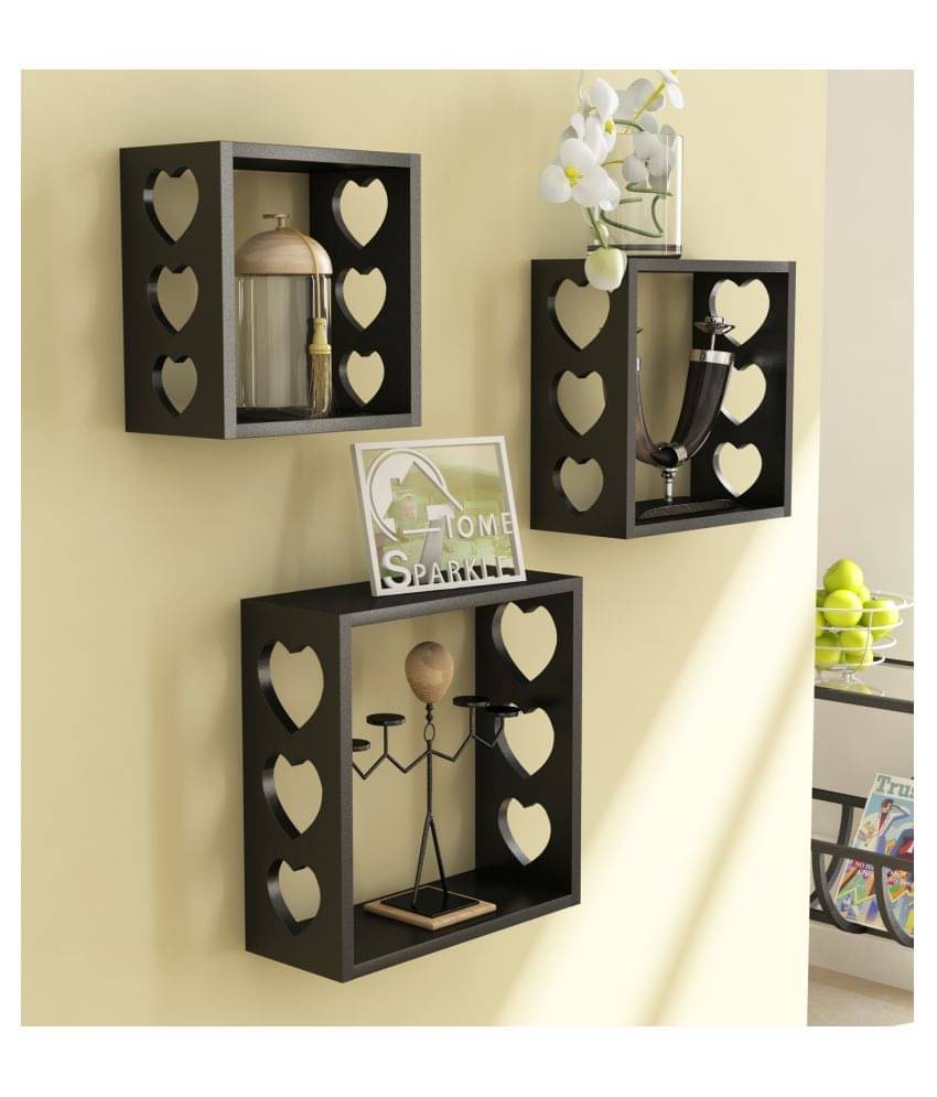     			Home Sparkle Floating Shelves Black MDF - Pack of 3