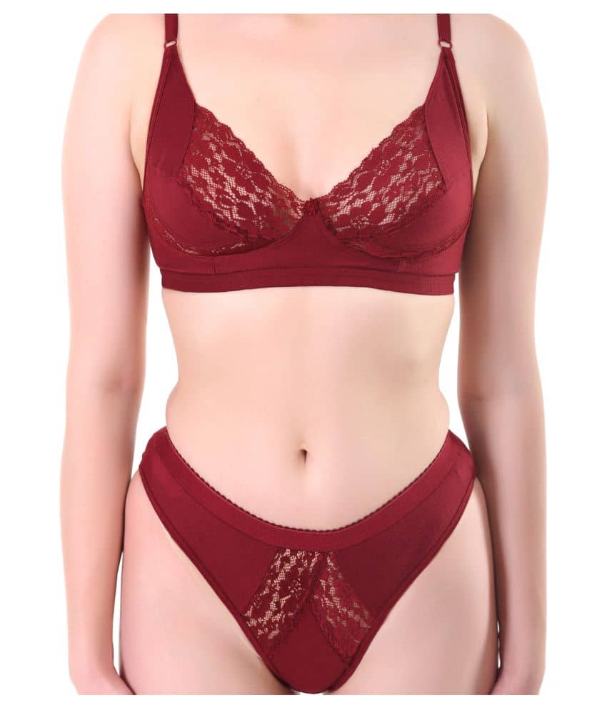 TCG Maroon Cotton Lycra Bra & Panty Set