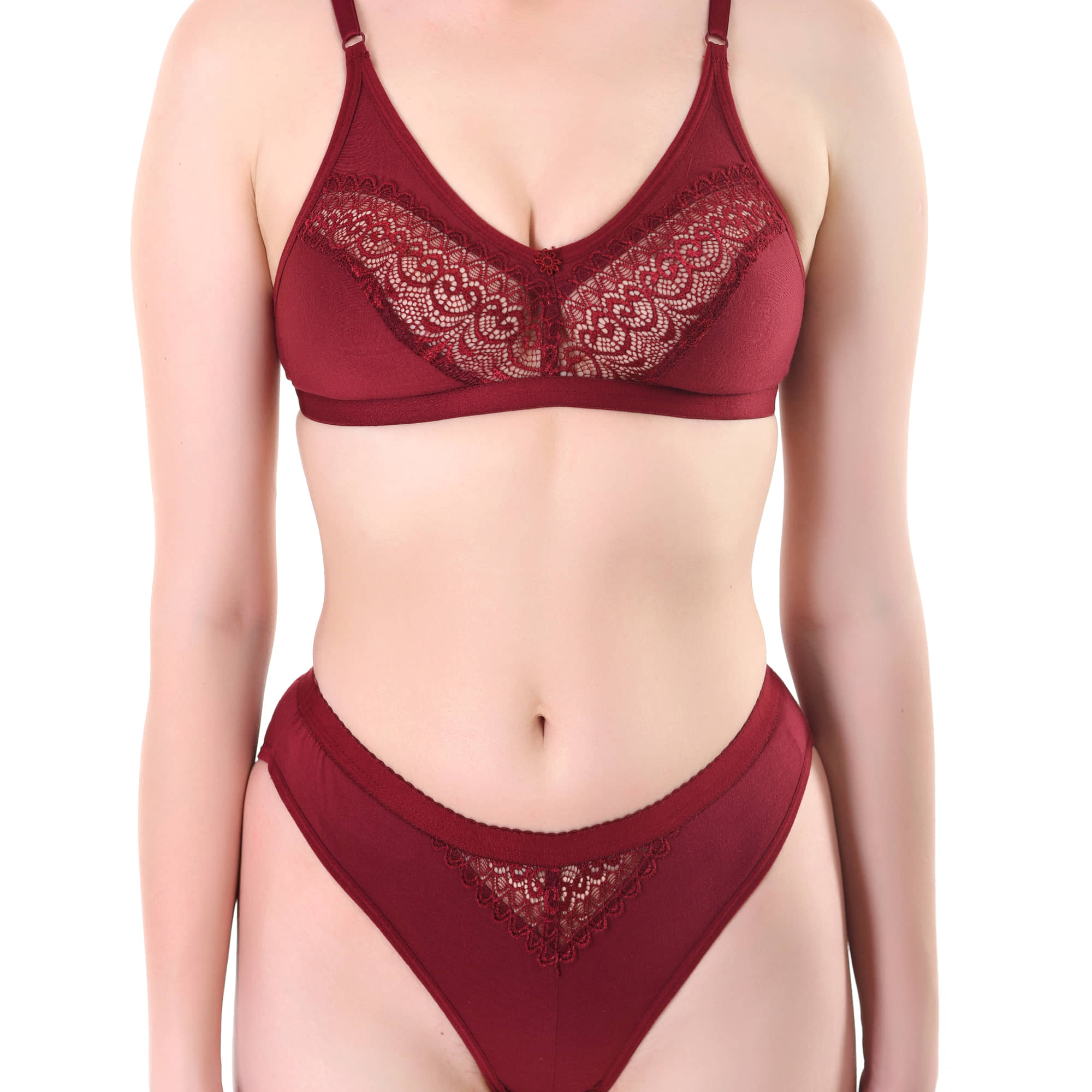 TCG Maroon Cotton Lycra Bra & Panty Set