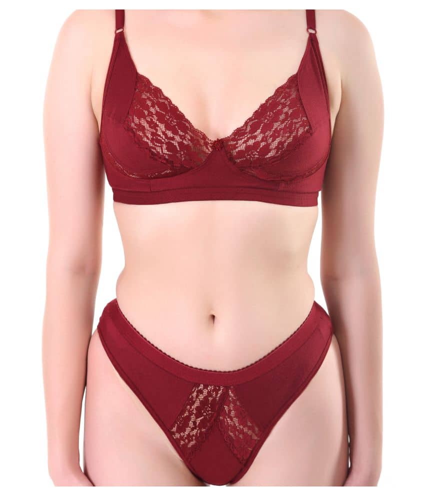 TCG Maroon Cotton Lycra Bra & Panty Set