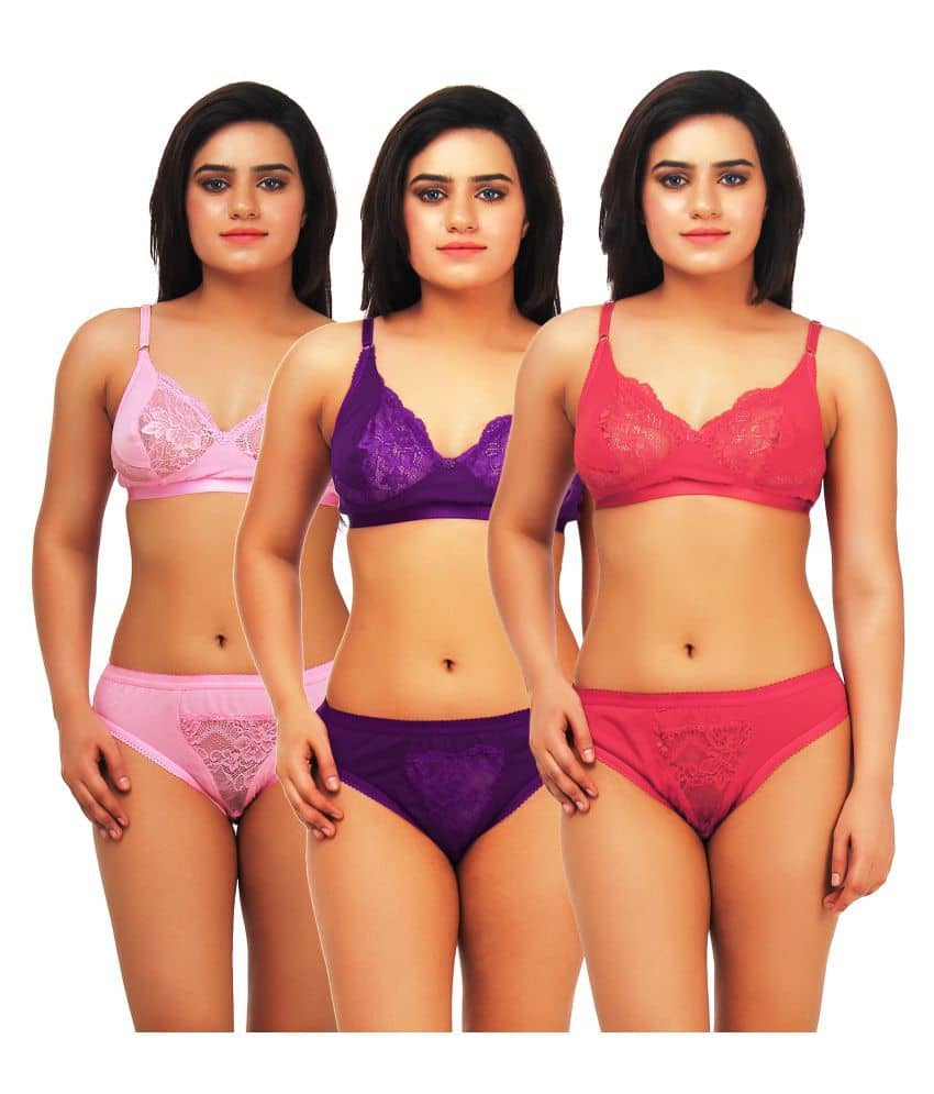 TCG Multi Color Cotton Lycra Bra & Panty Set