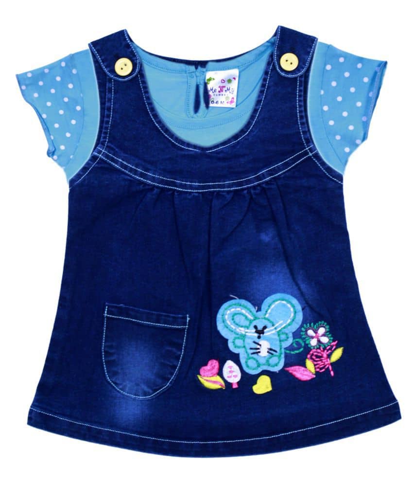 Me N My CLOSET Baby Girls Denim Frocks ( Multi )