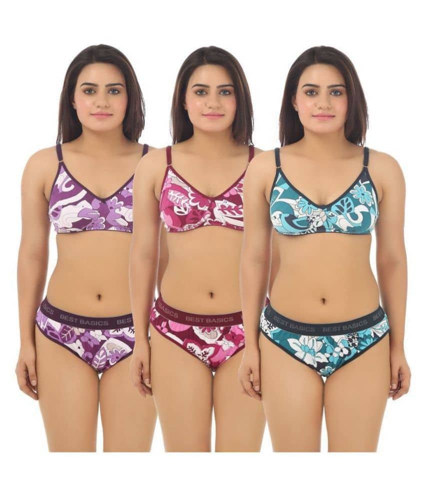 TCG Multi Color Cotton Bra & Panty Set Pack of 3