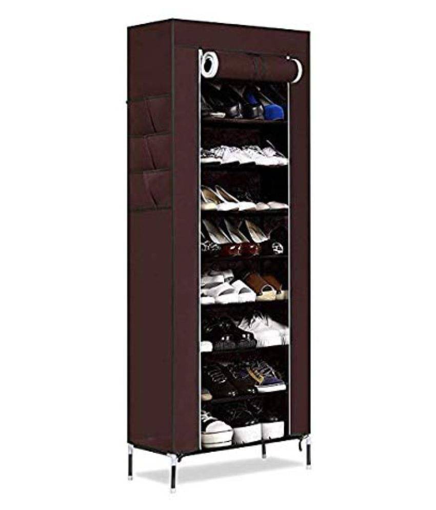     			HOUZIE 9 Layer Non Woven Fabric Portable Shoe Rack Collapsing, Medium, Coffee Brown, 60.2 x 28 x 7.2cm