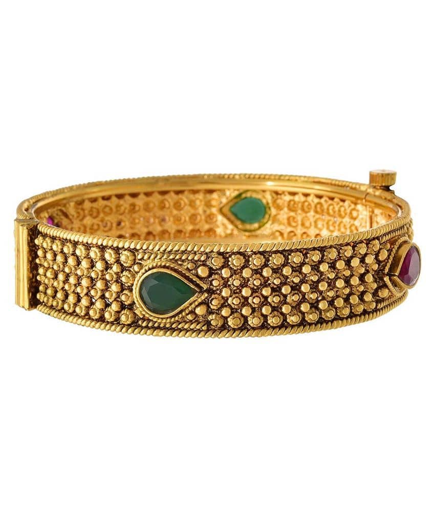 Traditional Ethnic One Gram Glod Plated Stone Designer Openable Bangle Kada for Women - Bangles & Bracelets | Buy online on ZillyBuy
