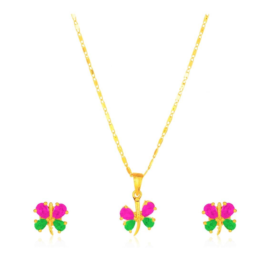     			Darshini Designs Daily wear Butterfly Inspired Pink And Green  pendant Set For Women And Girls