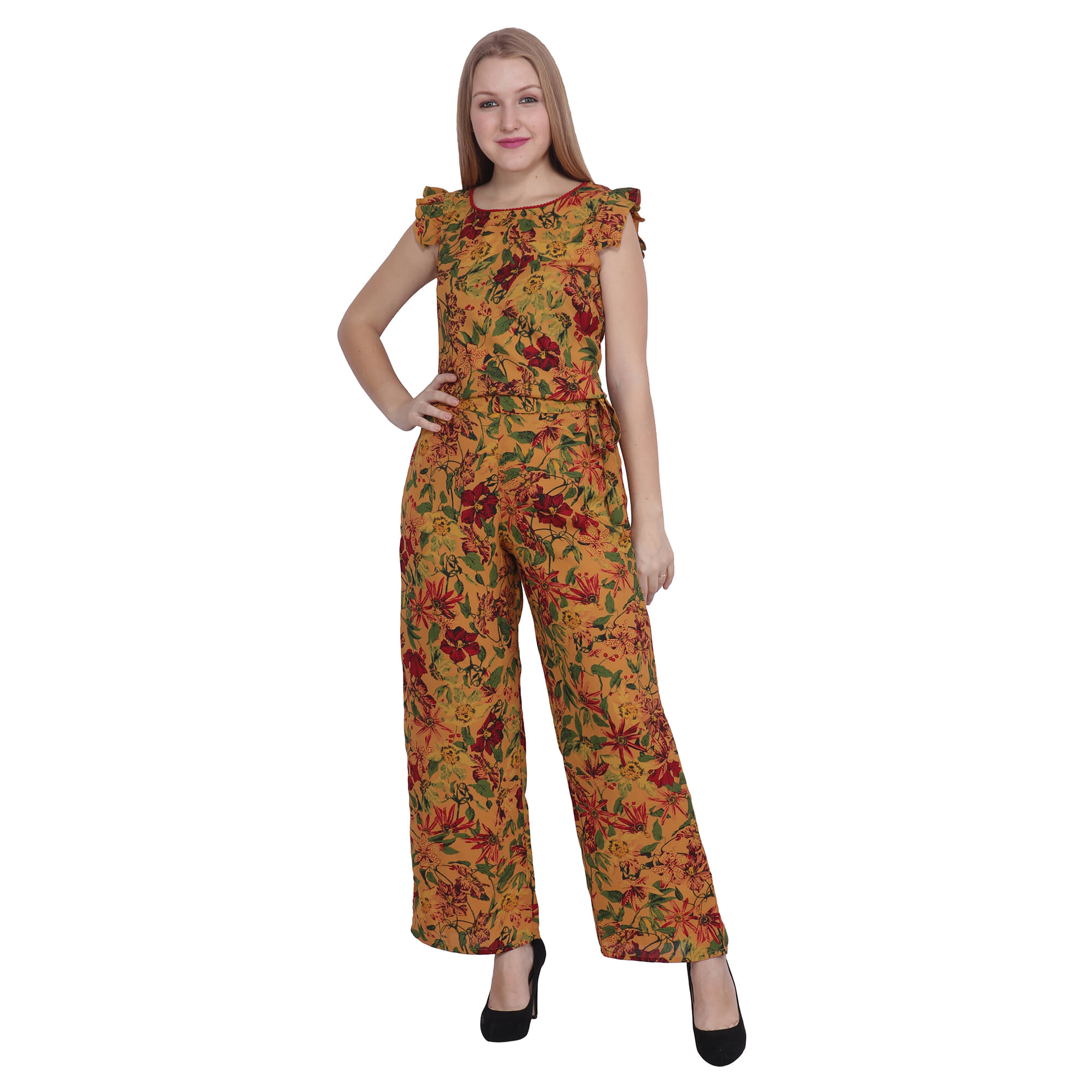 POPWINGS Yellow Polyester Jumpsuit POPWINGS Yellow Polyester Jumpsuit