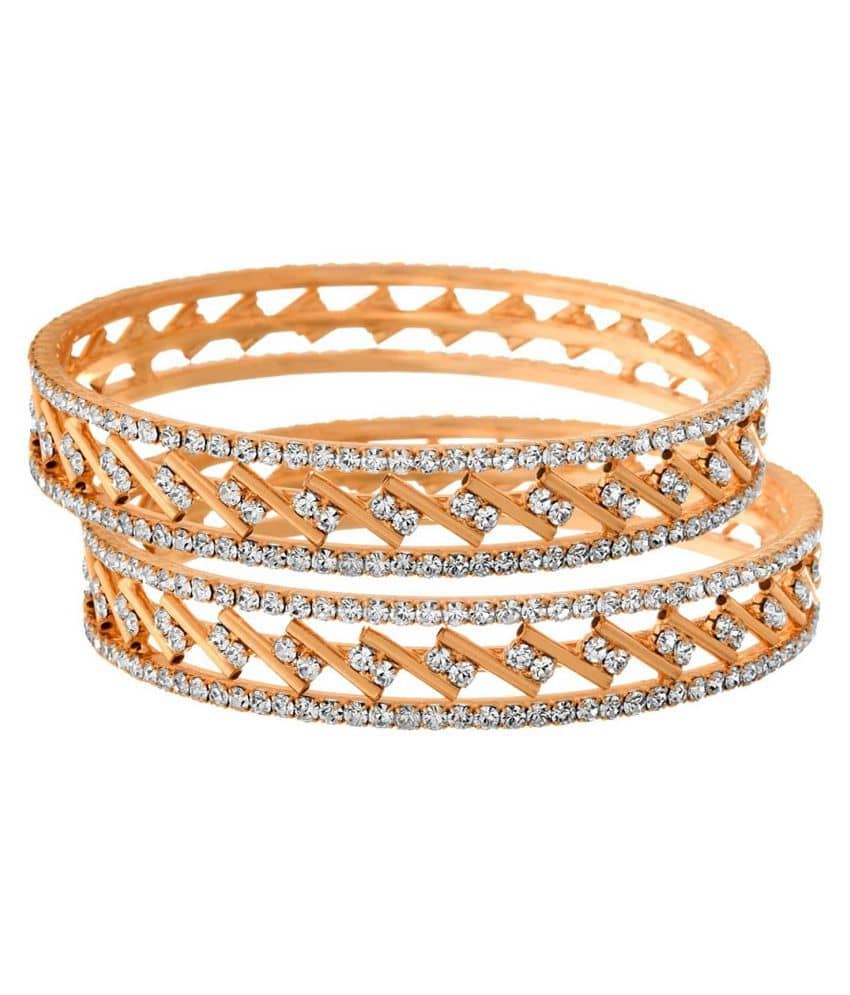 Traditional Ethnic One Gram Gold Plated Cz American Diamond Designer Bangle Set for Women & Girls. - Bangles & Bracelets | Buy online on ZillyBuy