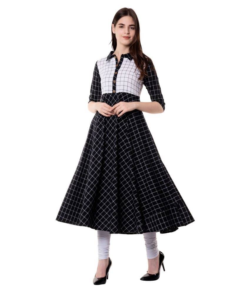     			GOD BLESS Black Cotton Anarkali Kurti