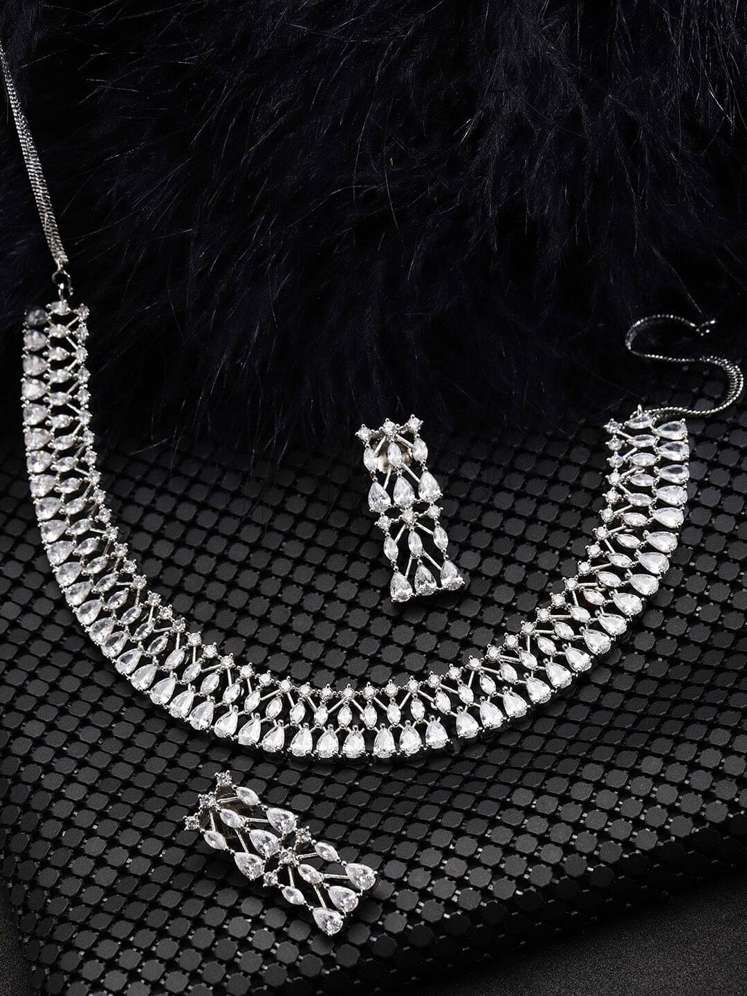     			Priyaasi Brass Silver Choker Traditional Silver Plated Necklaces Set