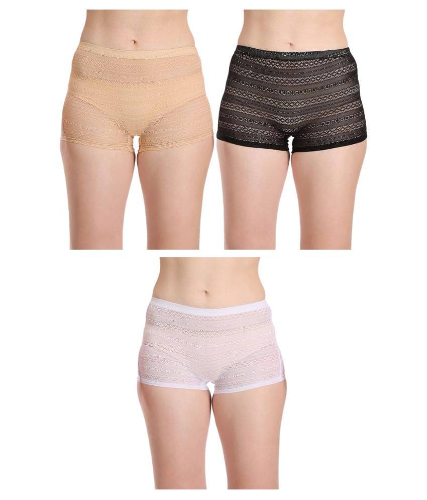 Selfcare Pack of 3 Net/Mesh Women's Boy Shorts ( Multi Color ) Selfcare Pack of 3 Net/Mesh Women's Boy Shorts ( Multi Color )