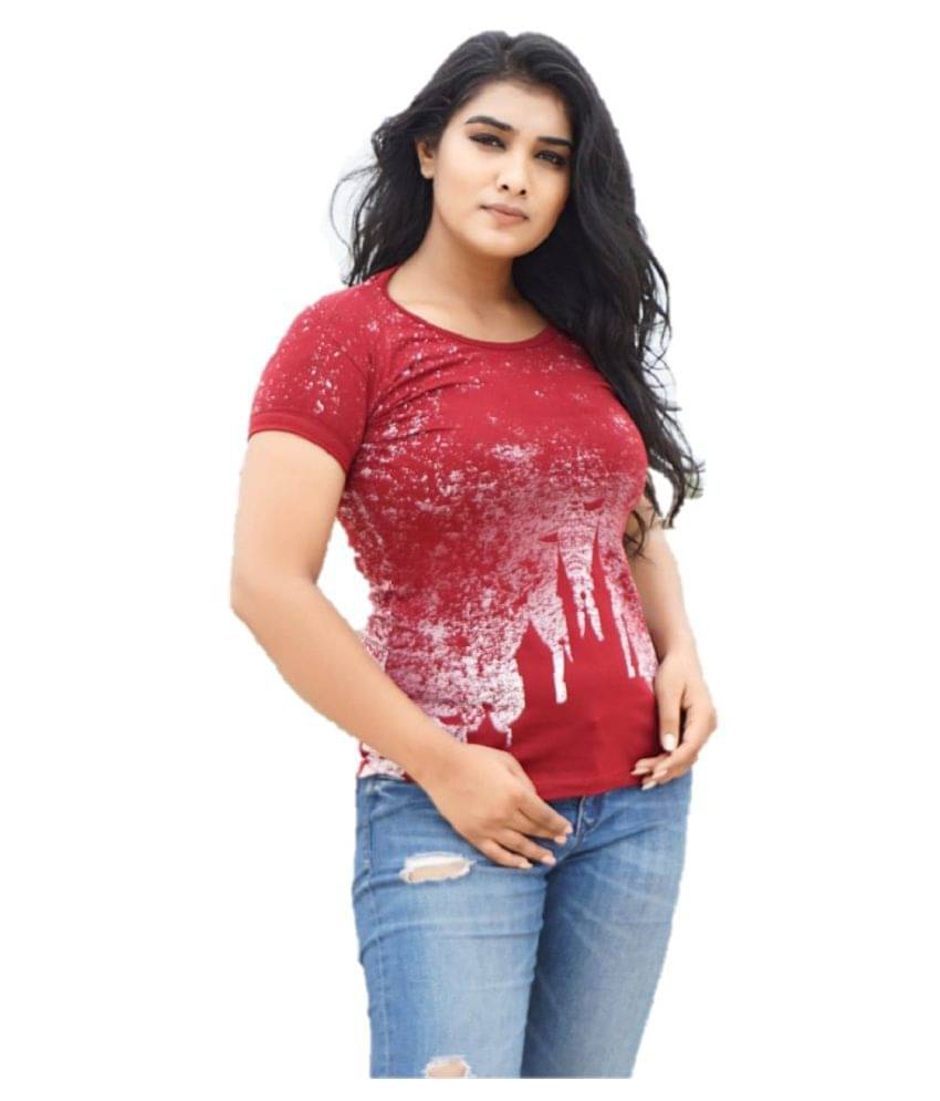 Skandas Trendz Women Cotton Slim Fit Round Neck T-Shirt ( Red ) Skandas Trendz Women Cotton Slim Fit Round Neck T-Shirt ( Red )