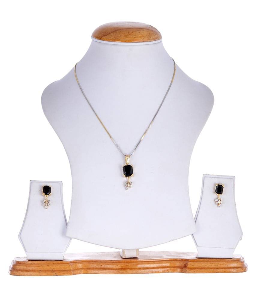 Zeneme Leaf Shape Green Gold Plated Big Size Pendant Necklace Set for Women and Girls Zeneme Leaf Shape Green Gold Plated Big Size Pendant Necklace Set for Women and Girls