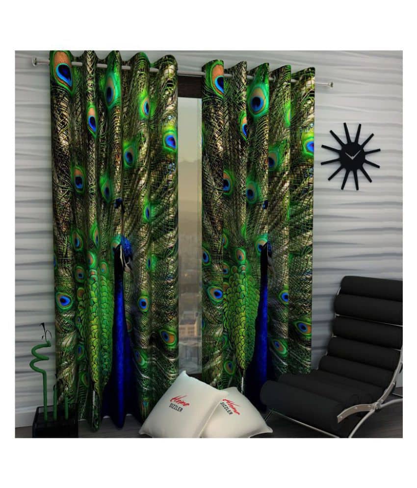 Home Sizzler Set of 2 Long Door Blackout Room Darkening Eyelet Polyester Curtains Green