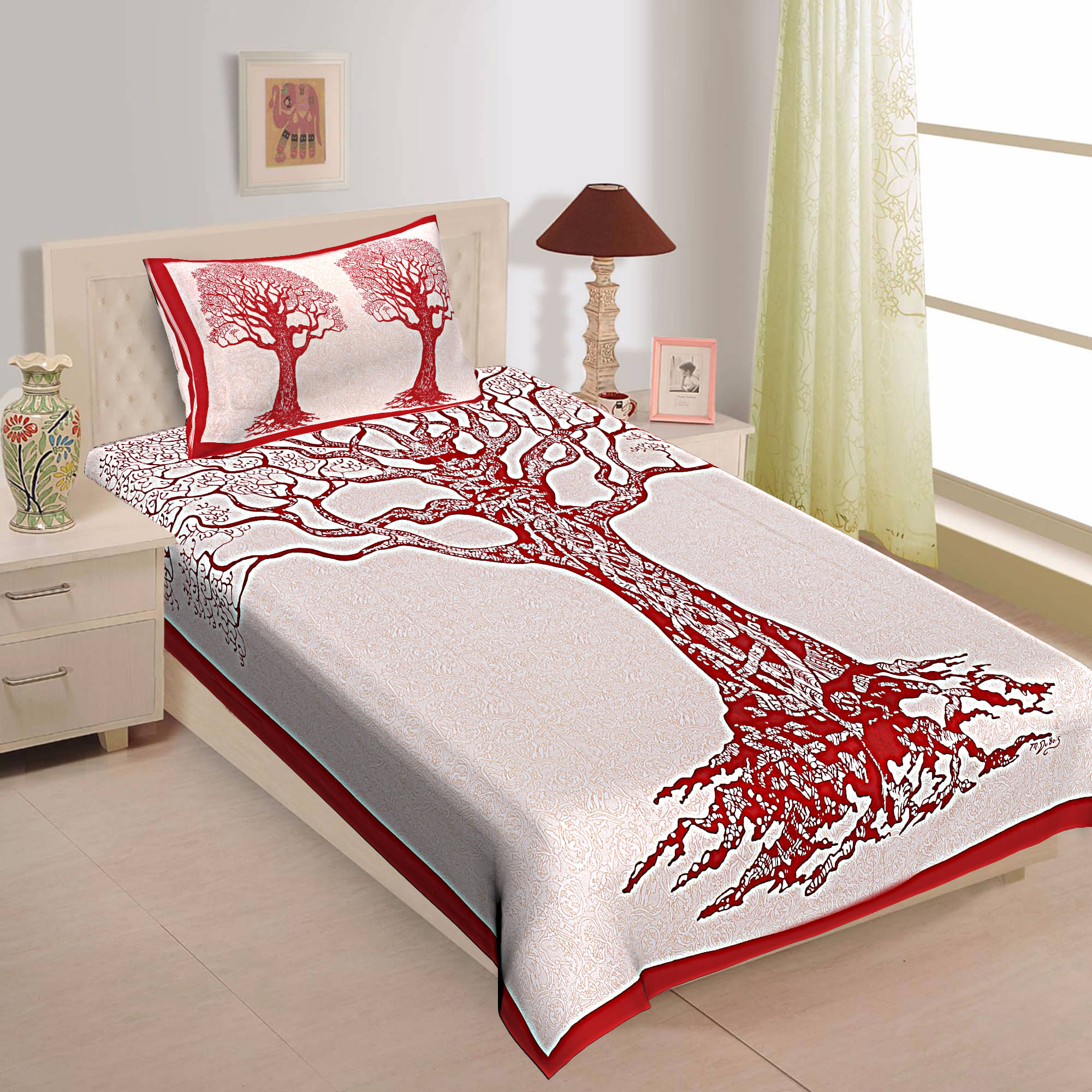     			Uniqchoice Cotton Single Bedsheet with 1 Pillow Cover ( 229 cm x 153 cm )