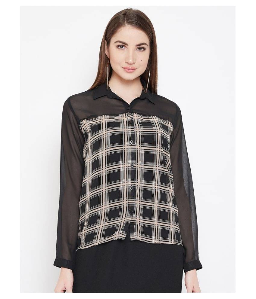     			Purys Women Checks Polyester Shirt ( Black )