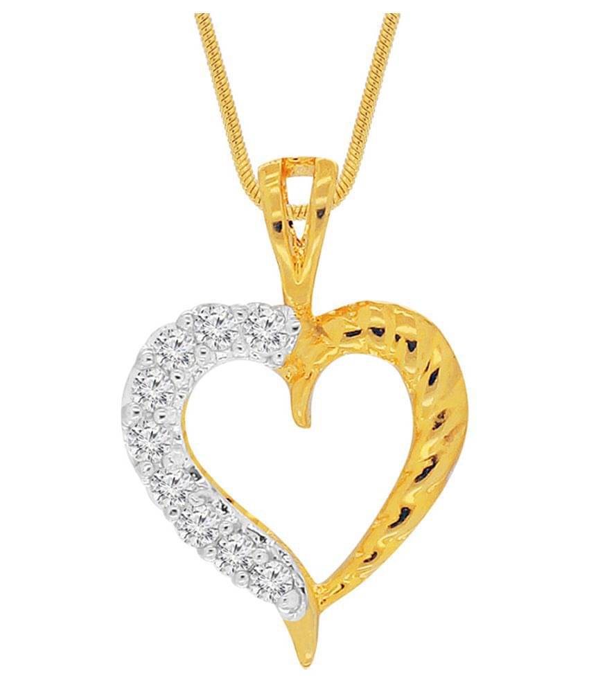     			Spargz Designer Daily Wear Heart Brass Gold Cubic Zircon Pendant For Women AIP 019