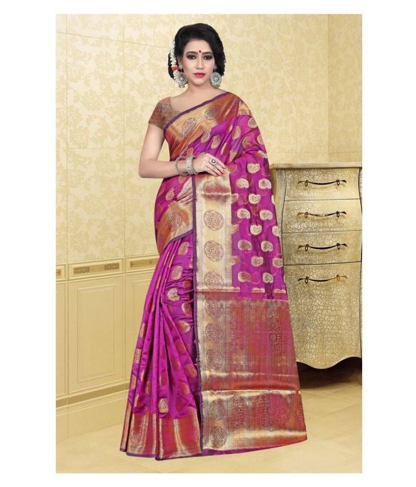 Gazal Fashions Banarasi Silk Printed Saree With Unstitched Blouse Piece ( Pink ) Gazal Fashions Banarasi Silk Printed Saree With Unstitched Blouse Piece ( Pink )