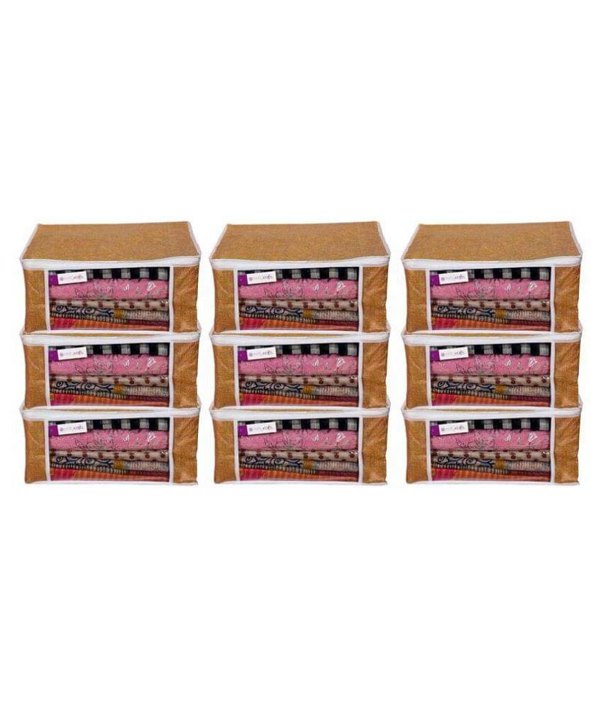     			PrettyKrafts Saree Cover Set of 9 / Jute Finish/Wardrobe Organiser/Clothes Bag