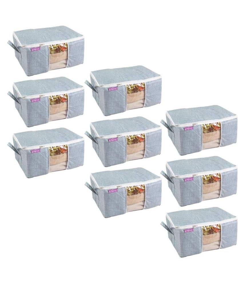     			Prettykrafts Underbed Jute Print Storage Bag, Storage Organizer, Blanket Cover with Side Handles (Set of 9) - Jute Grey
