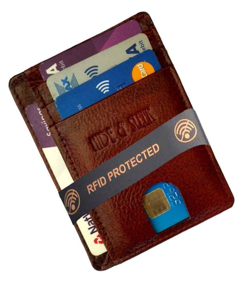     			RFID Protected Brown Leather Credit Card Holder