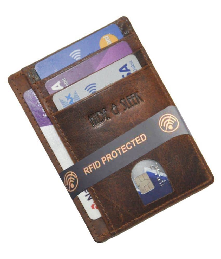 Brown RFID Blocking Leather Credit Card Holder - Handbags | Buy online on ZillyBuy